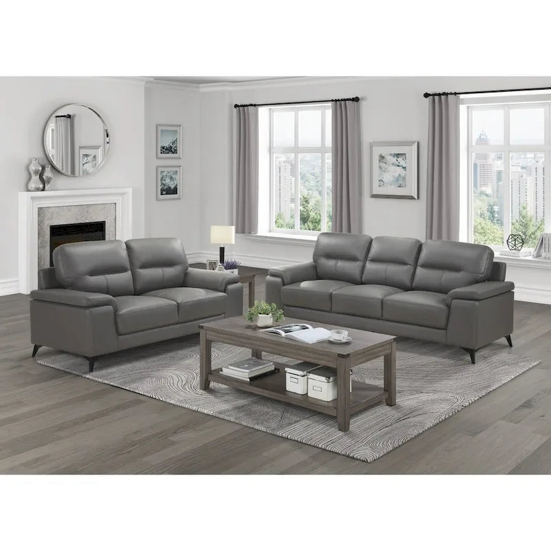 Dark Gray Top Grain Leather Love Seat