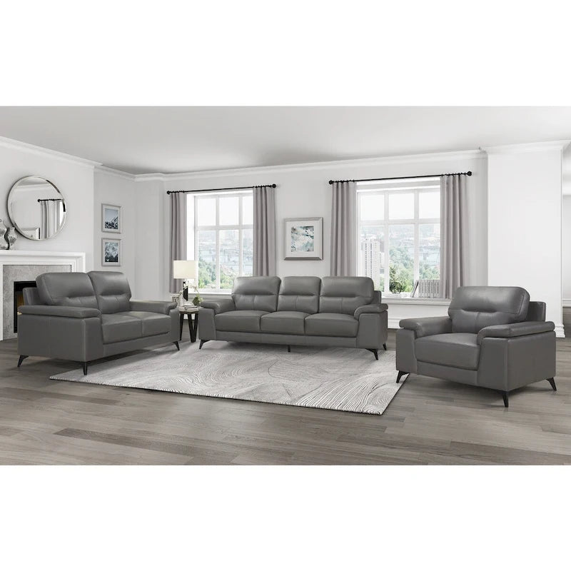 Dark Gray Top Grain Leather Love Seat