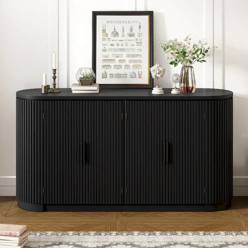 Vertical Striped Door Storage Cabinet with Metal Handles, Adjustable, Suitable for Study, Entryway and Living Room