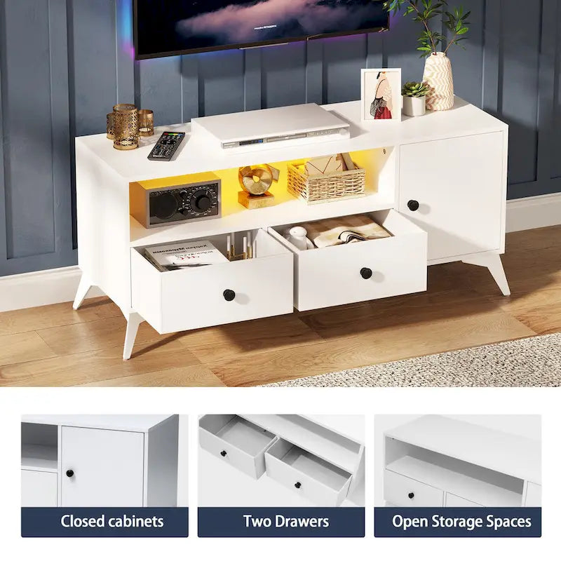 TV Stand Console Table RGB LED Light Cabinet Open Media Storage Gaming Entertainment Center - 47.24 L x 15.74 W x 20.47 H