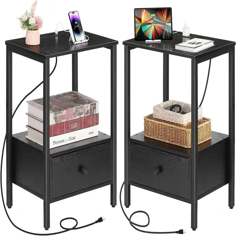 Side Table with Charging Station - 11.8"D x 15.7"W x 23.6"H