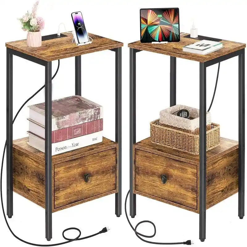 Side Table with Charging Station - 11.8"D x 15.7"W x 23.6"H