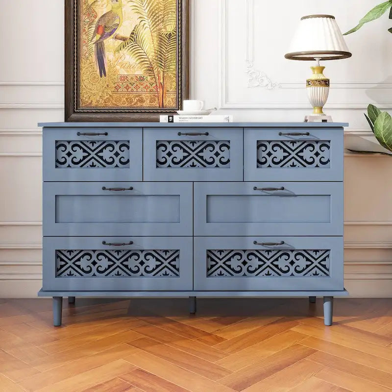7 Drawer Cabinet, With Black Metal Handles