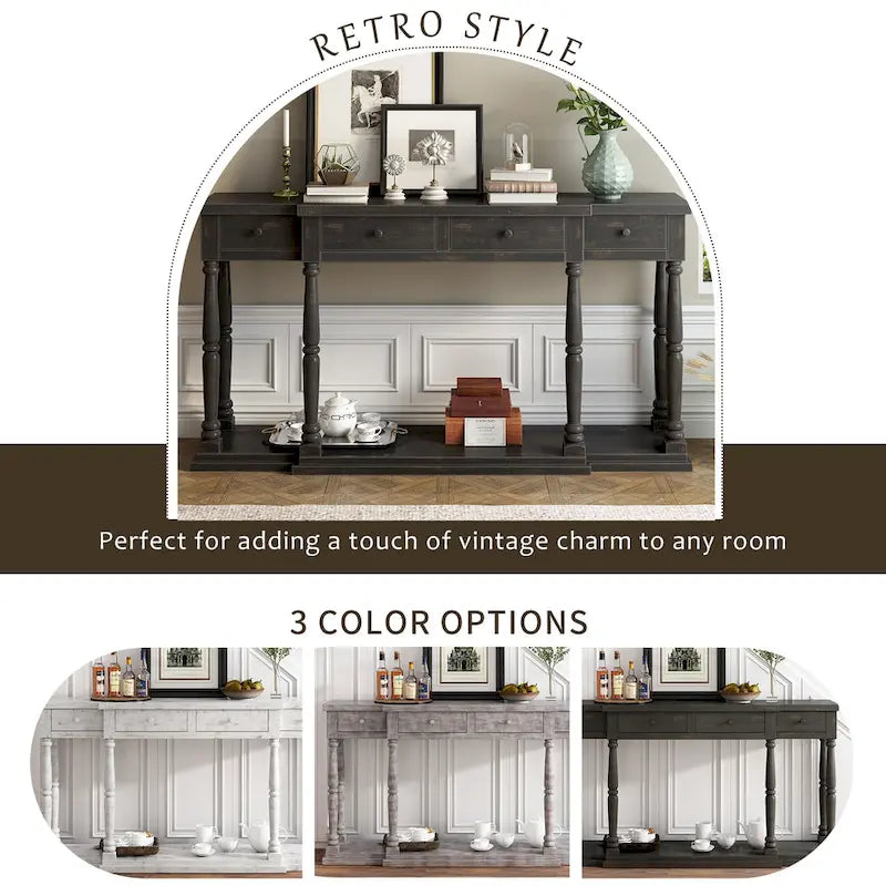 Retro Console Table with 4 Front Facing Storage Drawers and 1 Shelf