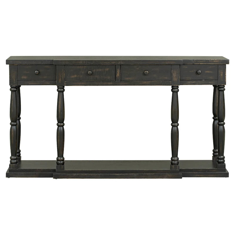 Retro Console Table with 4 Front Facing Storage Drawers and 1 Shelf
