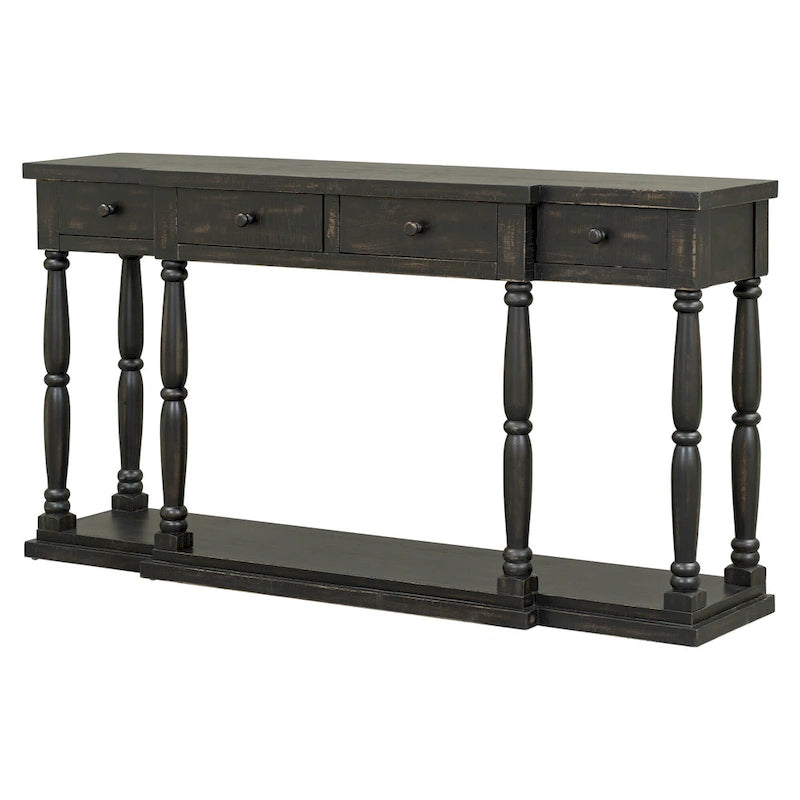 Retro Console Table with 4 Front Facing Storage Drawers and 1 Shelf