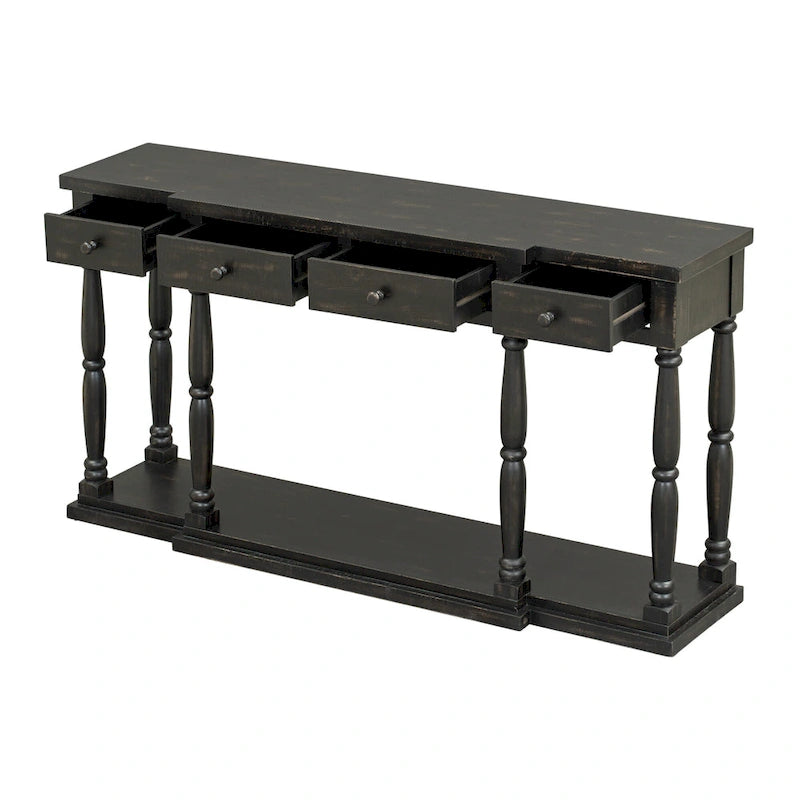 Retro Console Table with 4 Front Facing Storage Drawers and 1 Shelf