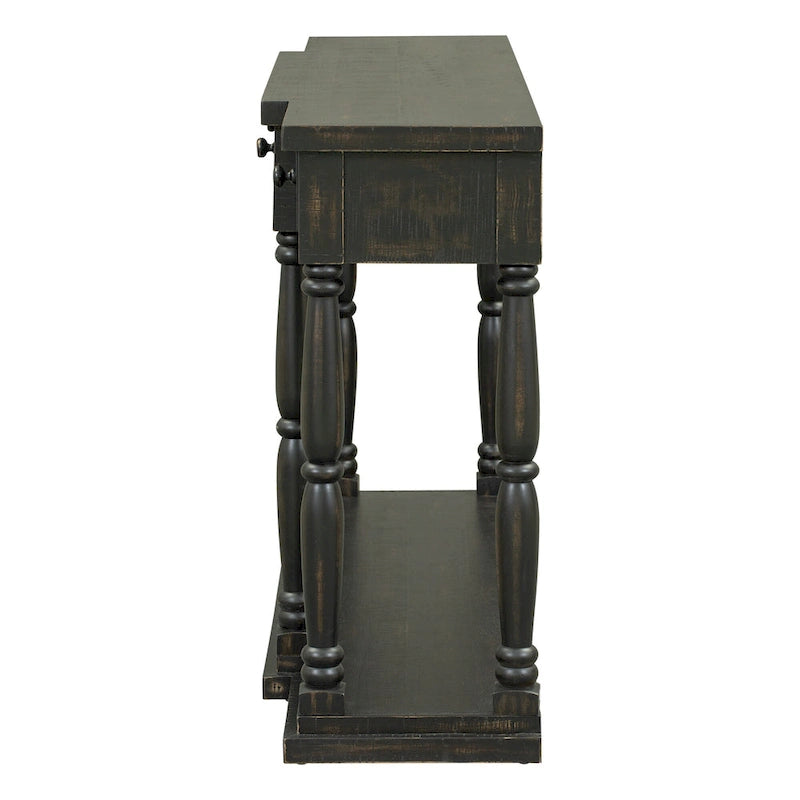 Retro Console Table with 4 Front Facing Storage Drawers and 1 Shelf