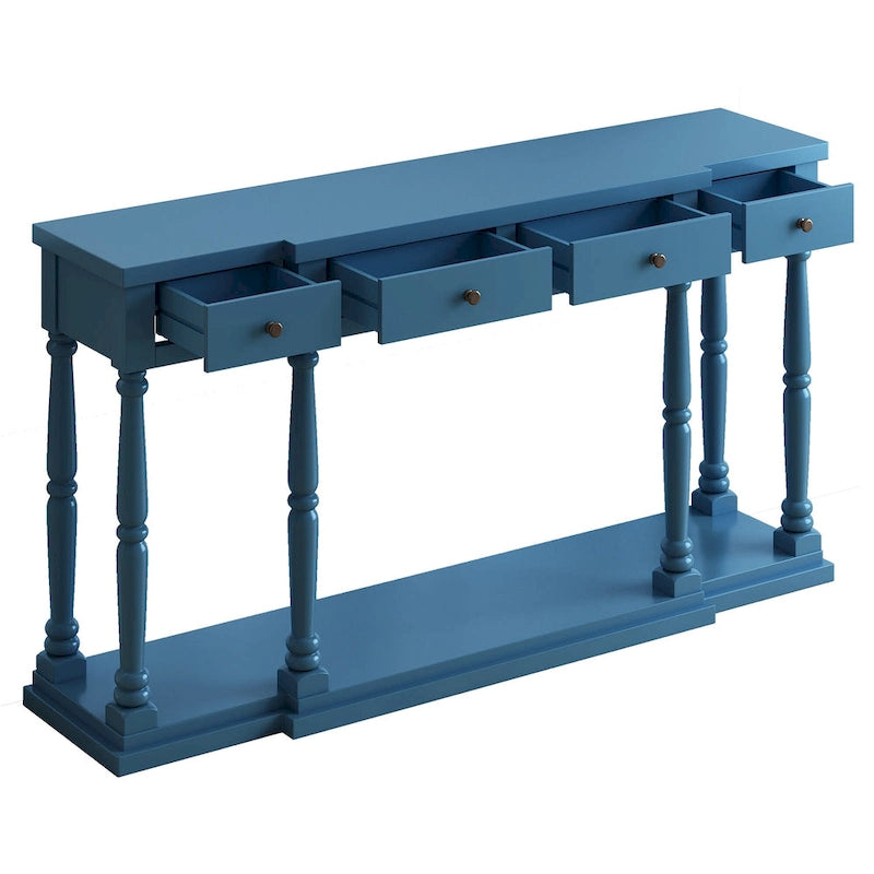 Retro Console Table with 4 Front Facing Storage Drawers and 1 Shelf