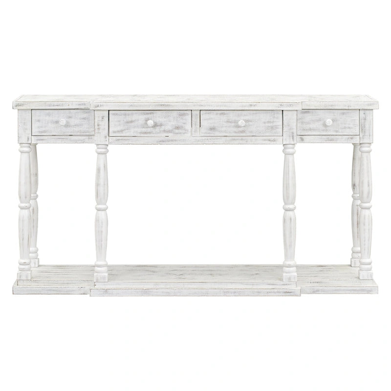 Retro Console Table with 4 Front Facing Storage Drawers and 1 Shelf