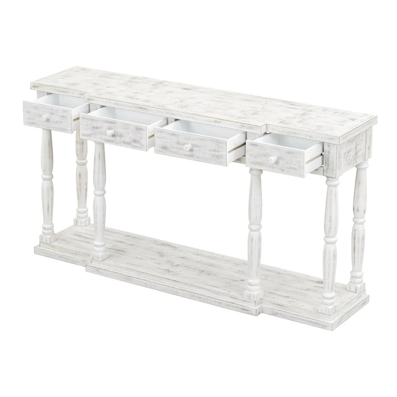 Retro Console Table with 4 Front Facing Storage Drawers and 1 Shelf
