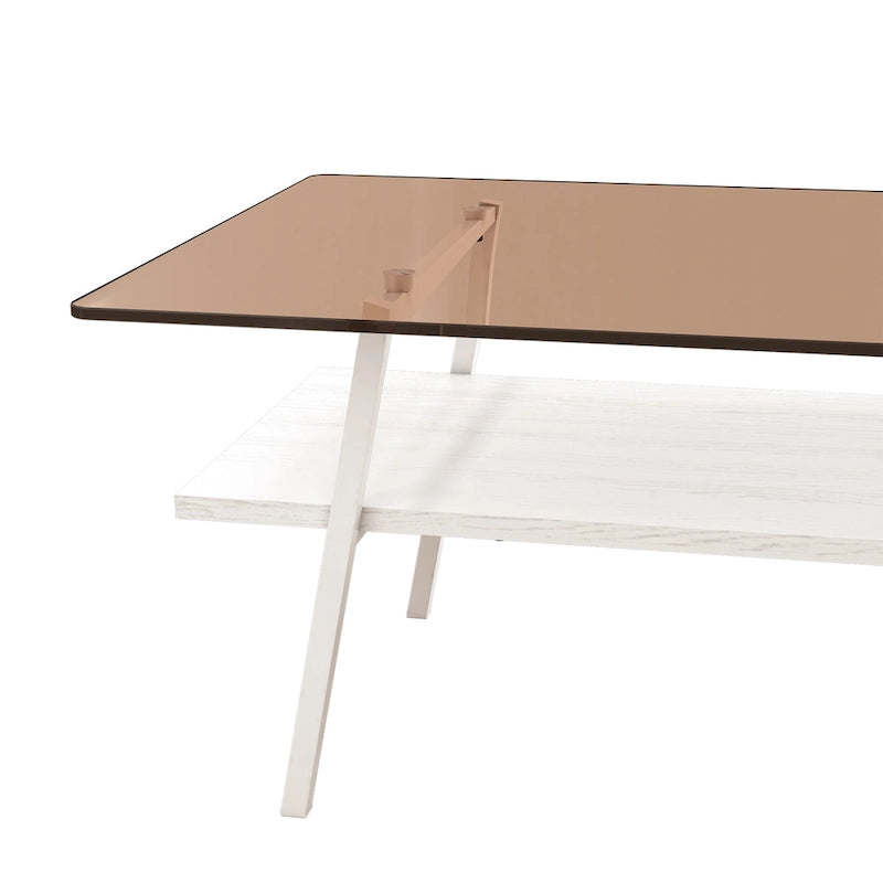 Rectangle Coffee Table,Tempered Glass Tabletop with Metal Legs,Modern Table for Living Room,Glass