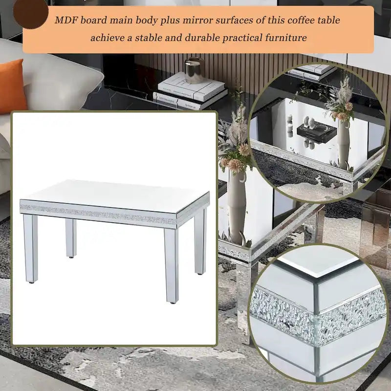 Mirrored Coffee Table with Adjustable Height