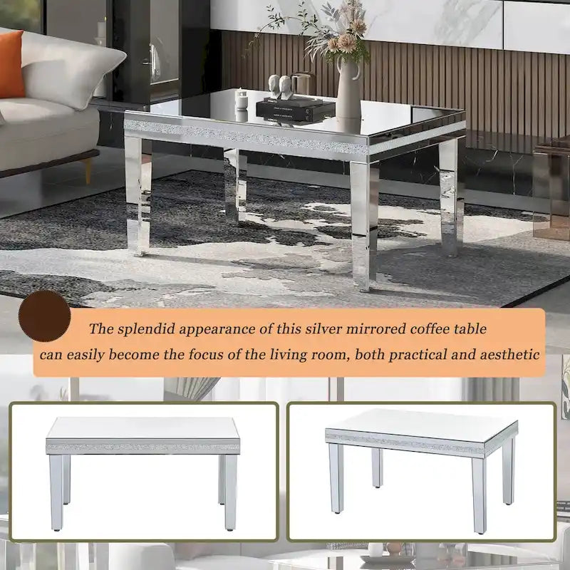 Mirrored Coffee Table with Adjustable Height