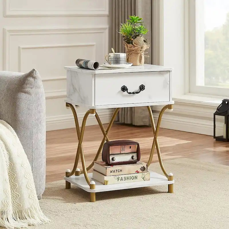 Modern 3-piece Coffee Table, Sofa Table & 1-drawer Nightstand Set of 2(Brown/Black/White)