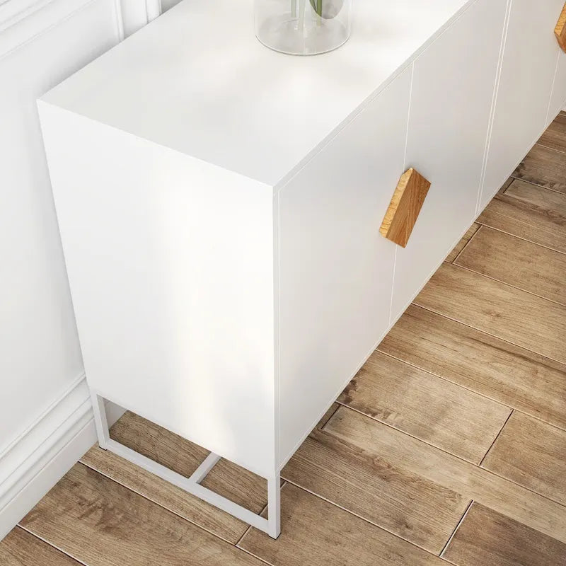 Solid wood square shape handle 2 doors sideboard