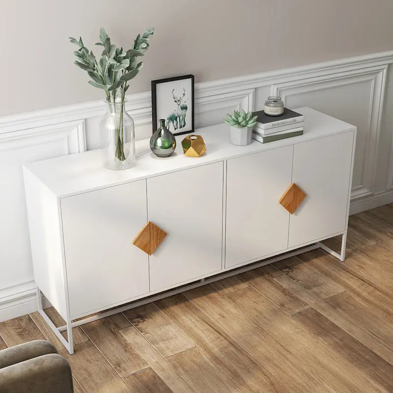 Solid wood square shape handle 2 doors sideboard