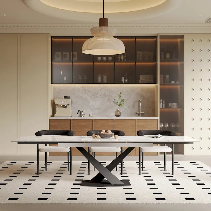 94.48" Modern Extendable Rectangular Sintered Stone Dining Table for 8 People