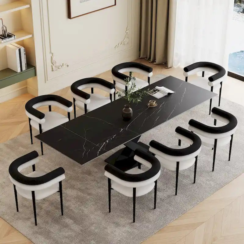 94.48" Modern Extendable Rectangular Sintered Stone Dining Table for 8 People