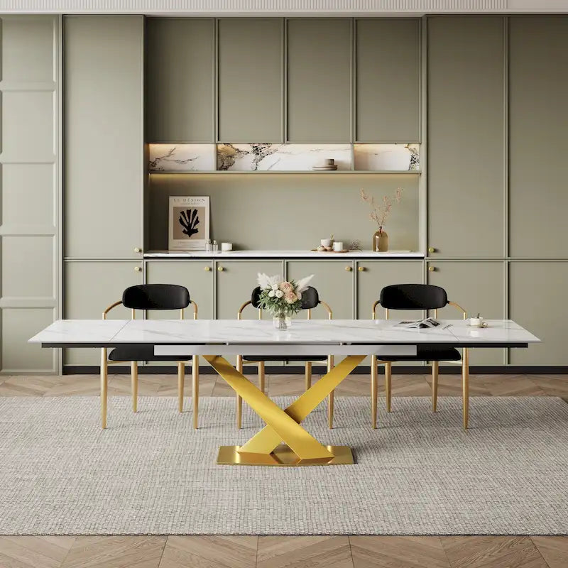 94.48" Modern Extendable Rectangular Sintered Stone Dining Table for 8 People