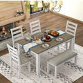 60" Farmhouse Rectangular Dining Table with 4 Upholstered Chairs and Bench