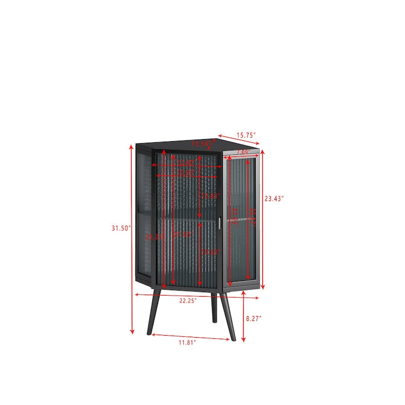 Floor Coner Cabinet, 3 Tiers with Tempered Glass Doors and Storage Shelves