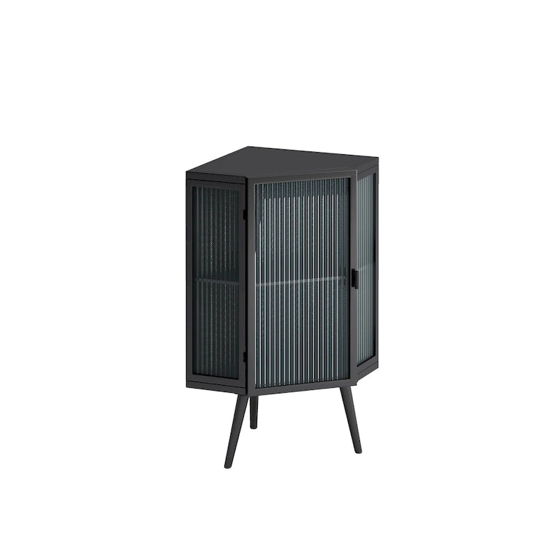 Floor Coner Cabinet, 3 Tiers with Tempered Glass Doors and Storage Shelves