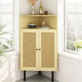 4-stöckiger Eckschrank mit Türen, Regalen, Rattan-Front und freistehendem Bar-Aufbewahrungsschrank - 56,5T x 40B x 100,5H cm