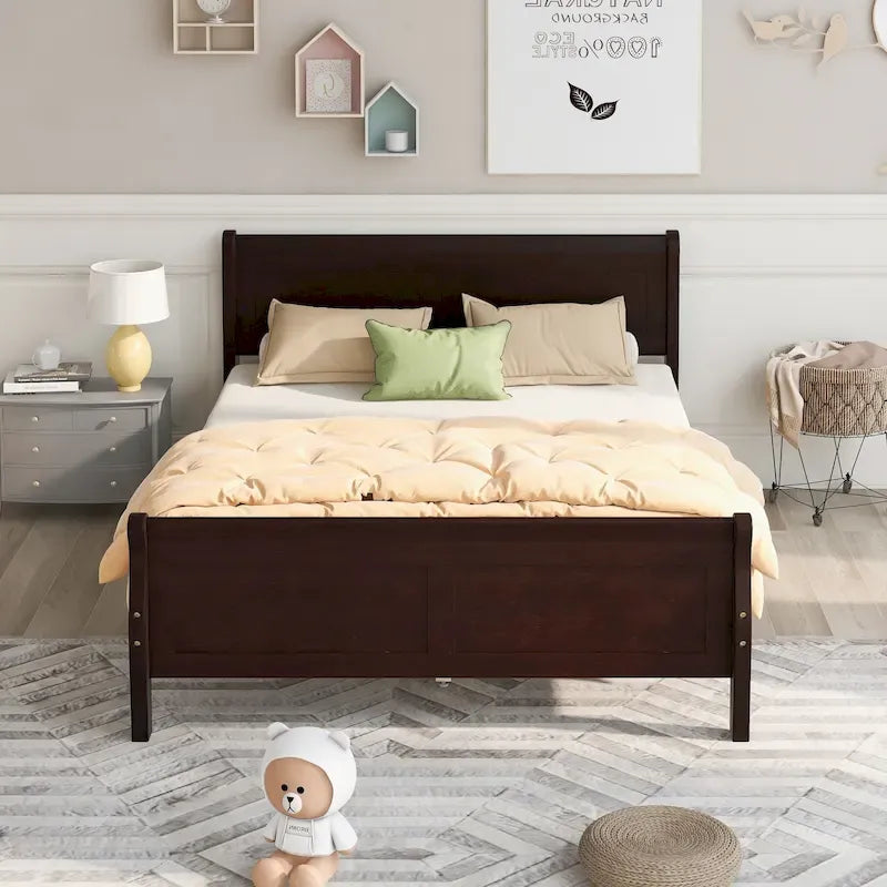 Holz-Plattformbett mit Kopfteil und Lattenrost