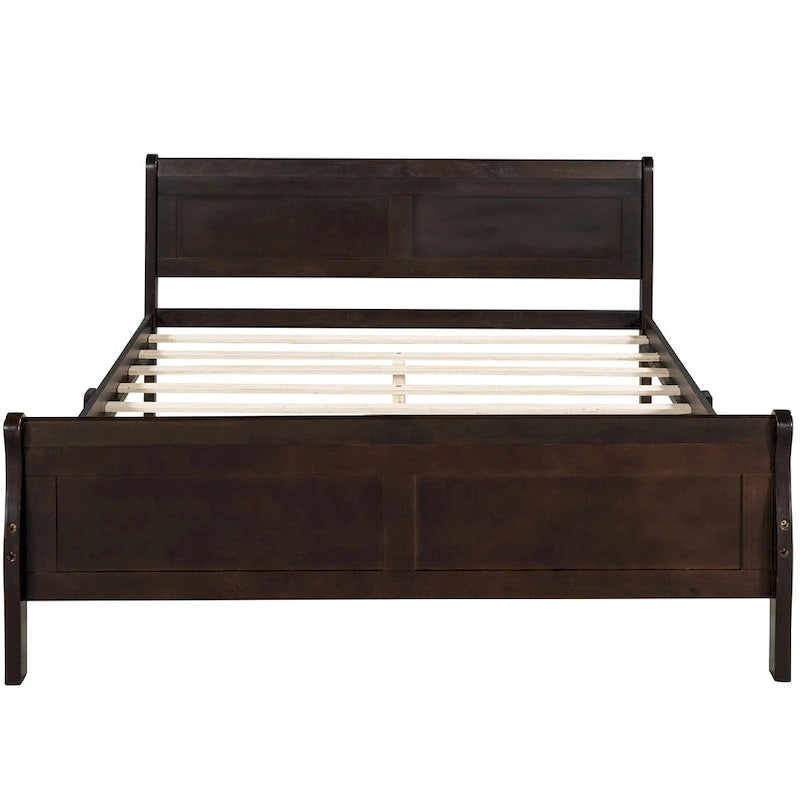 Wood Platform Bed with Headboard and Wooden Slat Support