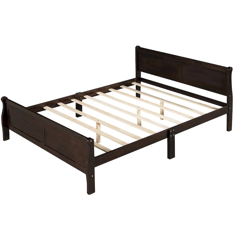 Wood Platform Bed with Headboard and Wooden Slat Support