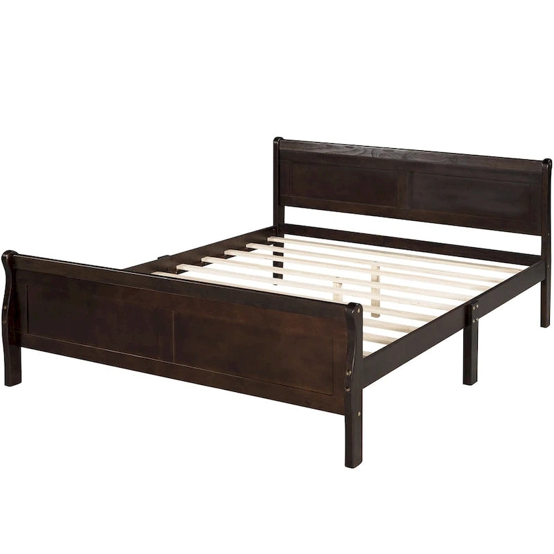 Wood Platform Bed with Headboard and Wooden Slat Support