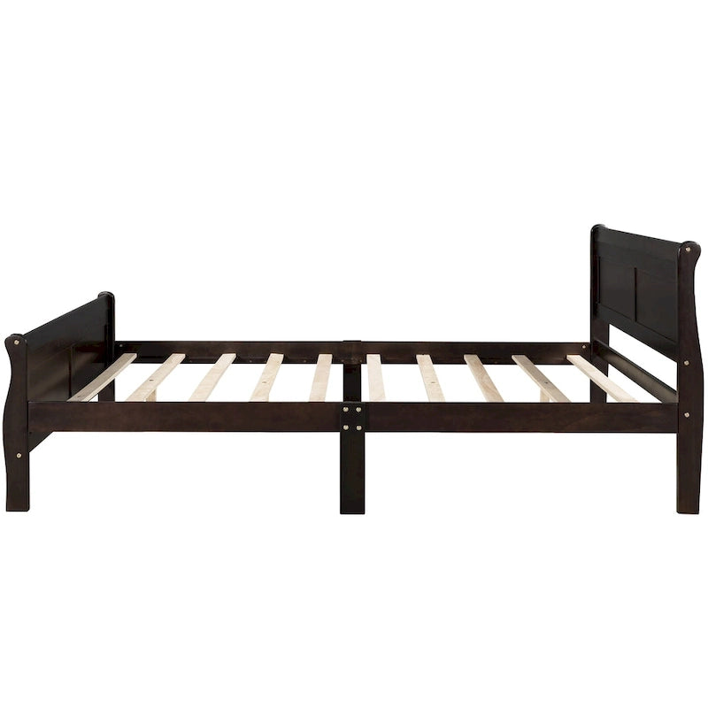Wood Platform Bed with Headboard and Wooden Slat Support