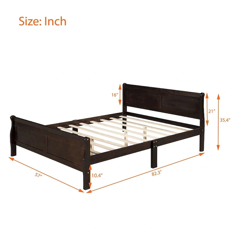 Wood Platform Bed with Headboard and Wooden Slat Support