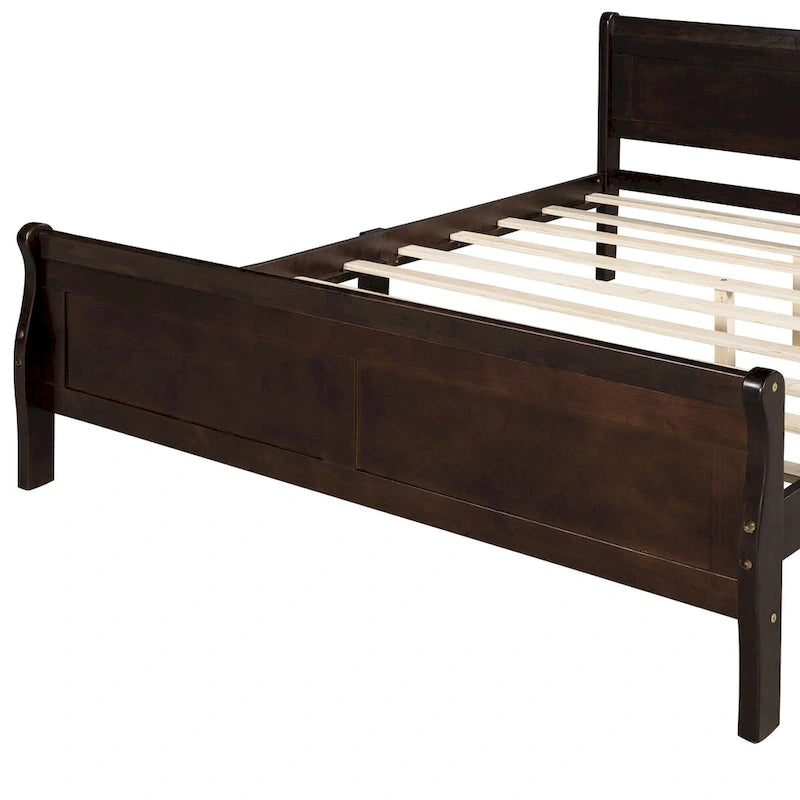 Wood Platform Bed with Headboard and Wooden Slat Support
