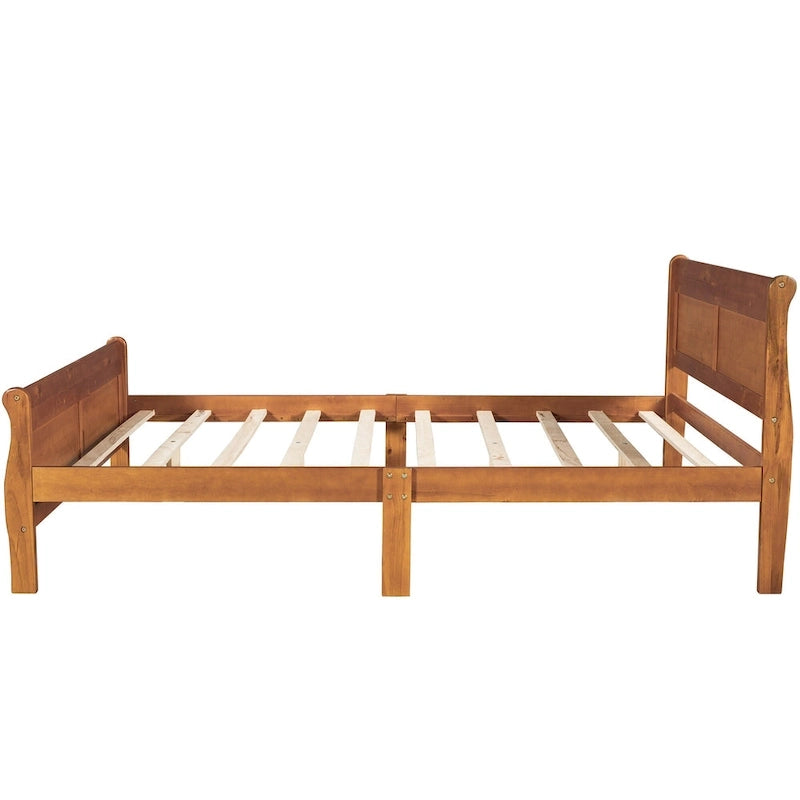 Wood Platform Bed with Headboard and Wooden Slat Support