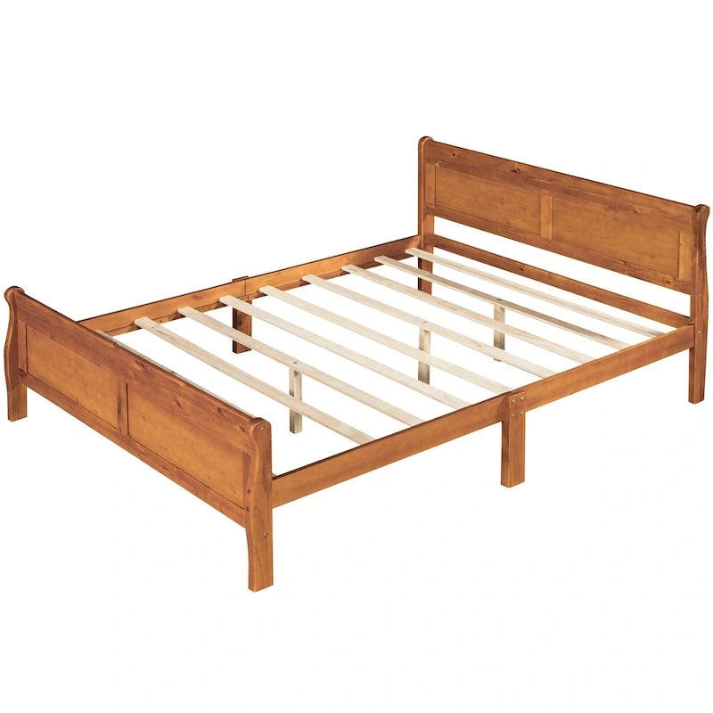 Wood Platform Bed with Headboard and Wooden Slat Support