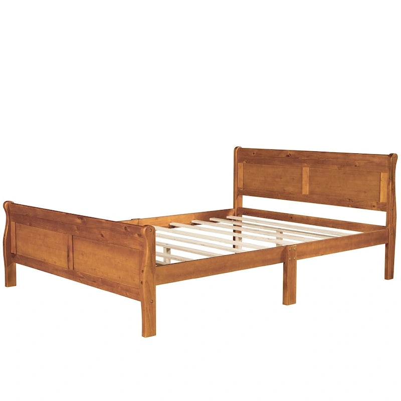 Wood Platform Bed with Headboard and Wooden Slat Support