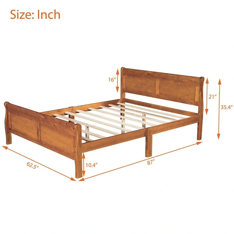 Wood Platform Bed with Headboard and Wooden Slat Support