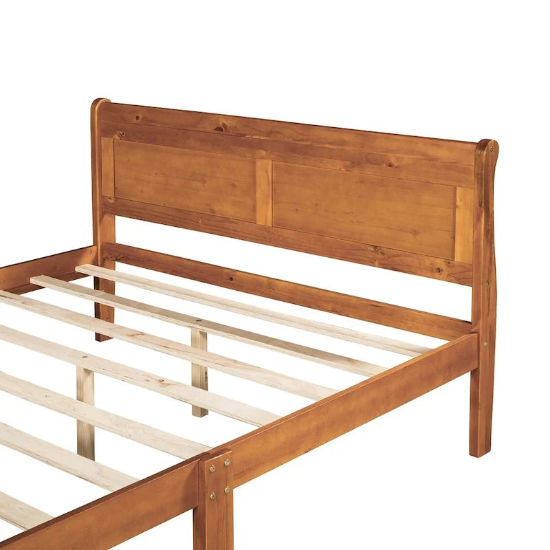 Wood Platform Bed with Headboard and Wooden Slat Support