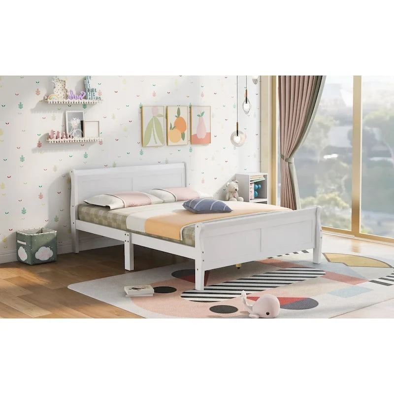 Wood Platform Bed with Headboard and Wooden Slat Support