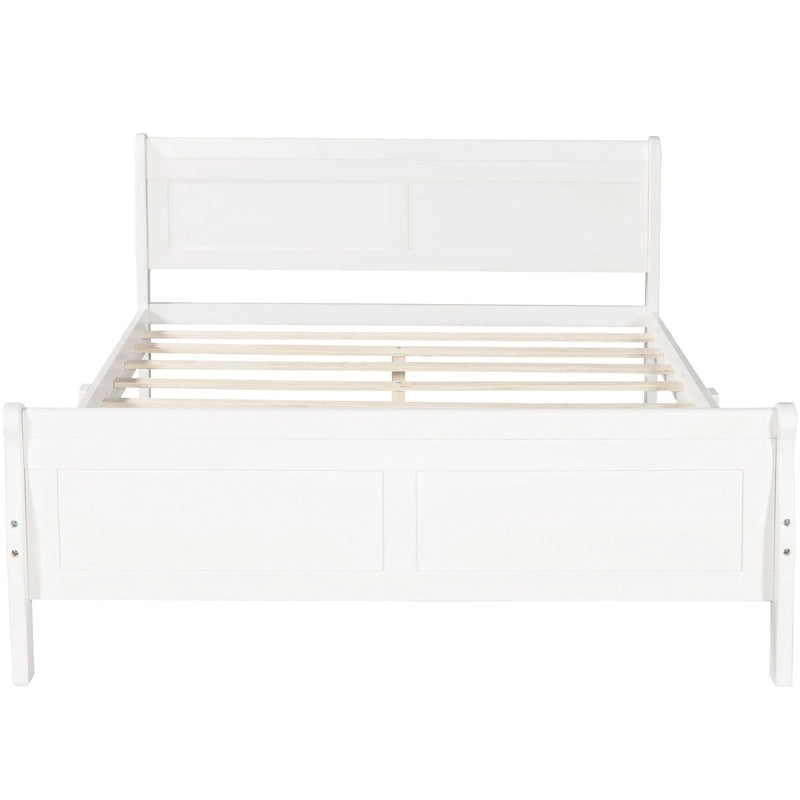 Wood Platform Bed with Headboard and Wooden Slat Support