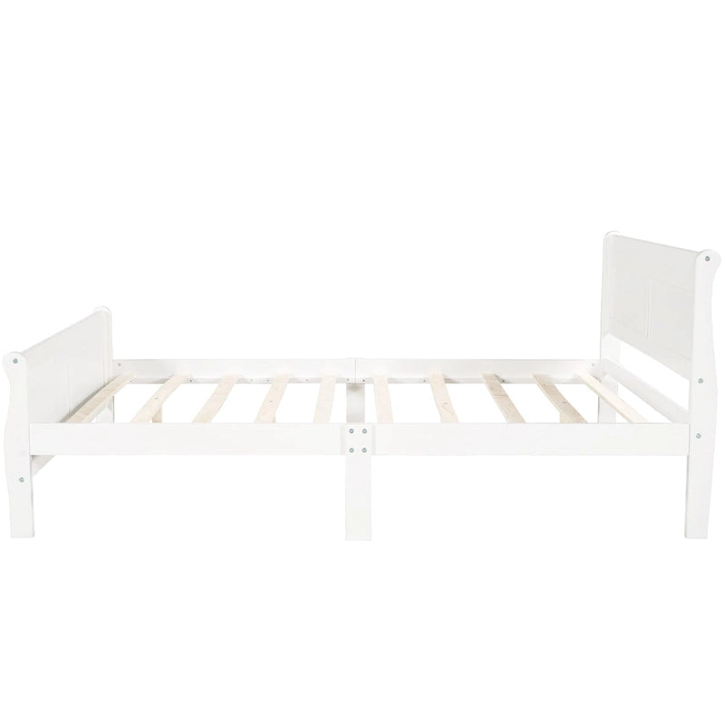 Wood Platform Bed with Headboard and Wooden Slat Support