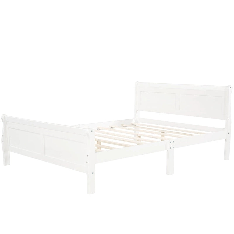 Wood Platform Bed with Headboard and Wooden Slat Support