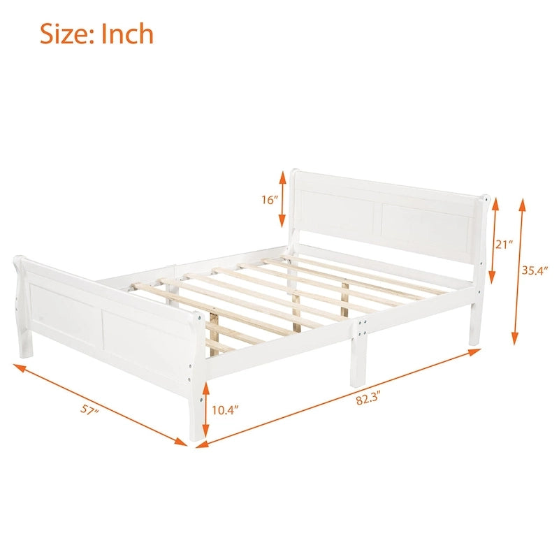 Wood Platform Bed with Headboard and Wooden Slat Support