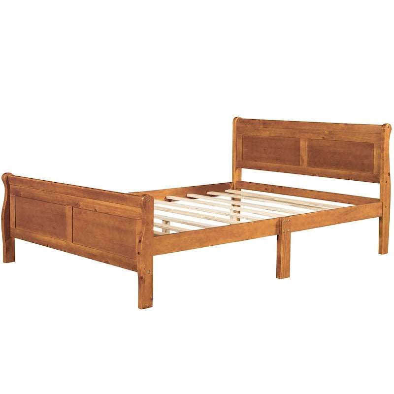 Wood Platform Bed with Headboard and Wooden Slat Support
