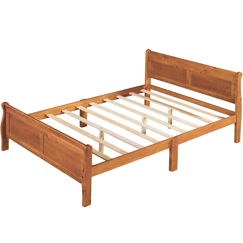 Wood Platform Bed with Headboard and Wooden Slat Support