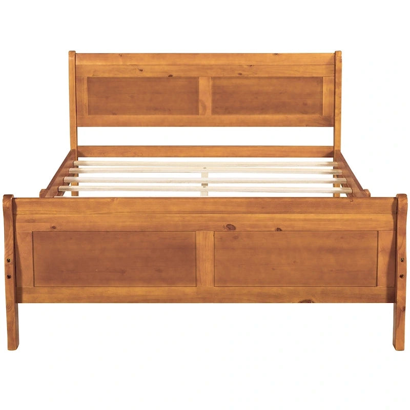 Wood Platform Bed with Headboard and Wooden Slat Support