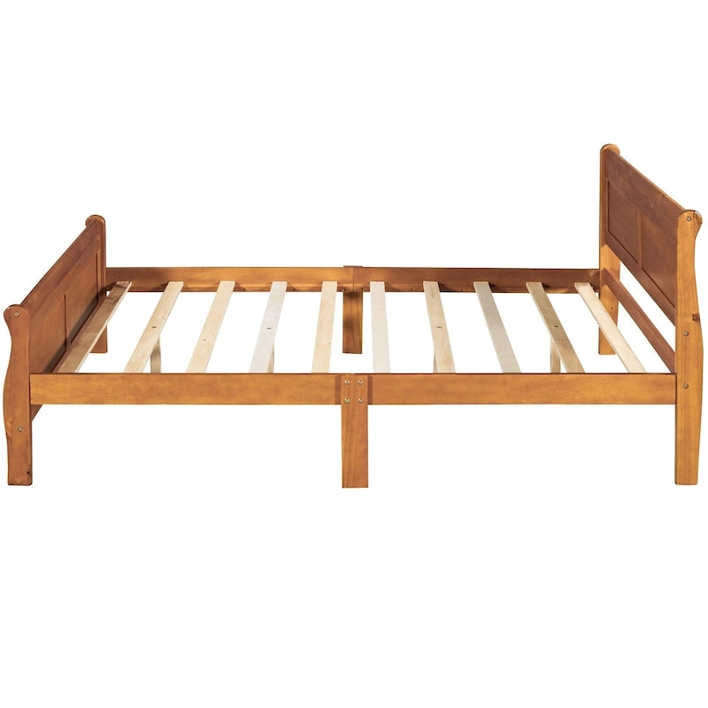 Wood Platform Bed with Headboard and Wooden Slat Support