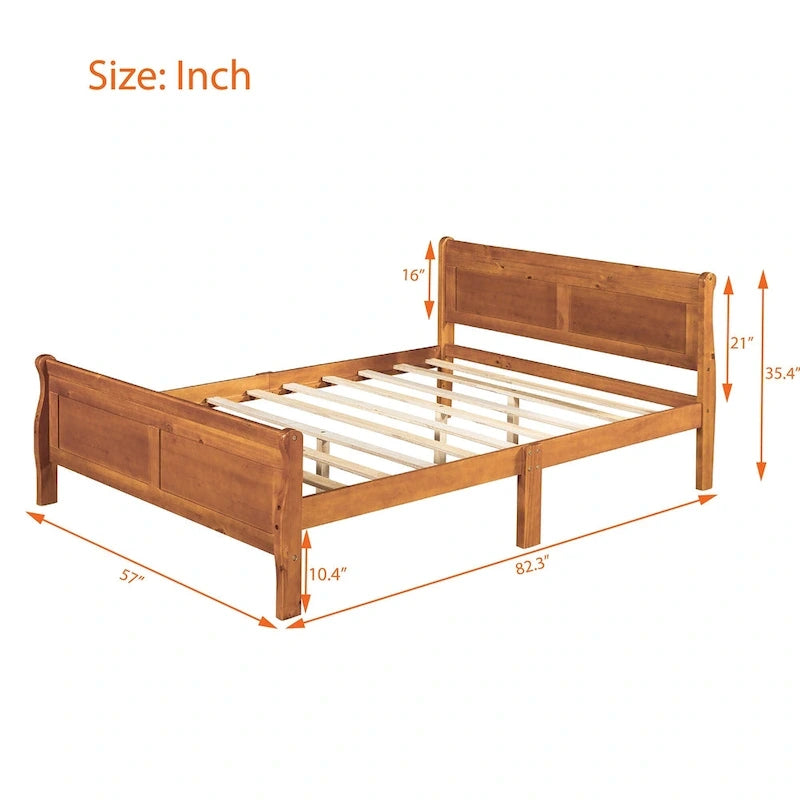 Wood Platform Bed with Headboard and Wooden Slat Support